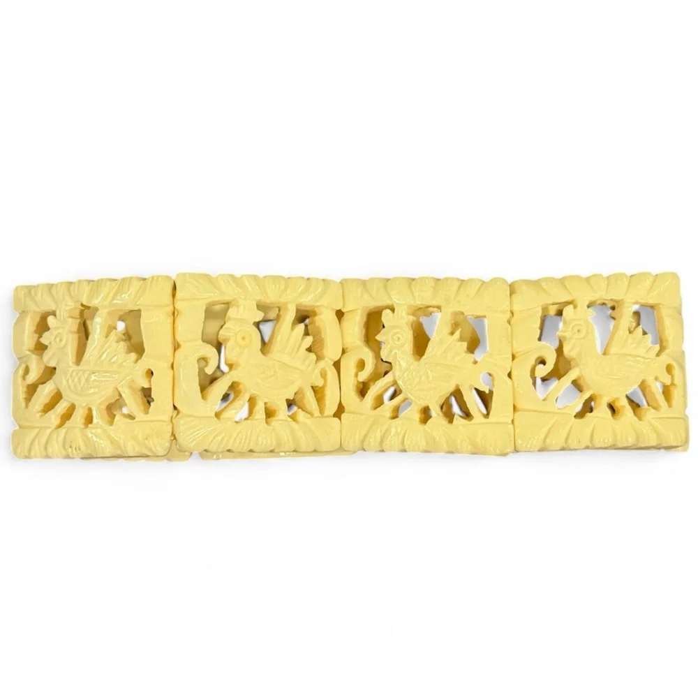 Vtg Carved Bone Rooster Bracelet - Picture 2 of 16
